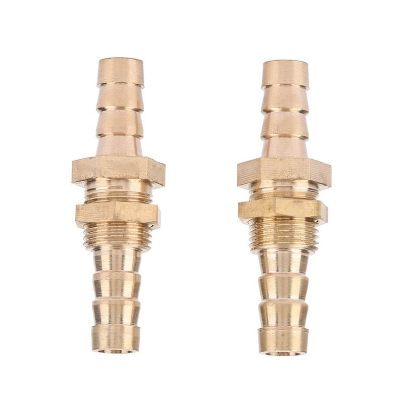 2 Pcs Brass Straight Barbed Hose Fitting Bulkhead Coupler Connector