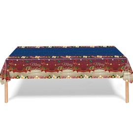 Weihnachtsparty-Tischdecke für Weihnachtsfeier, 137 x 274 cm, Weihnachtsschleifen, Geschenk, Einweg-Party-Tischdecke, Party-Tischdecke, Esstischdecke für Winterurlaub, Weihnachten, Picknick,