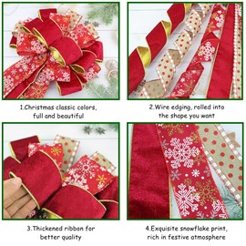 YankMooM Red Christmas Tree Topper Bow, 120 x 30cm Large Christmas Tree Bow Christmas Tree Decorations Bow for Christmas Tree Home Decoration