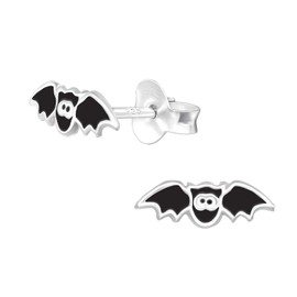 Bungsa Children's Bat Stud Earrings 925 Sterling Silver, Silver, No Gemstone