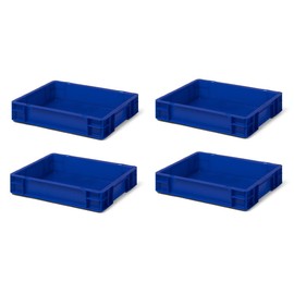 4x Travel Stackable Box TK 400/0, blue, 400X300X75, 6 Litres Polypropylene mm (L x W x H), max. load: 25 kg – Food Grade – Made in Germany – Industrial quality