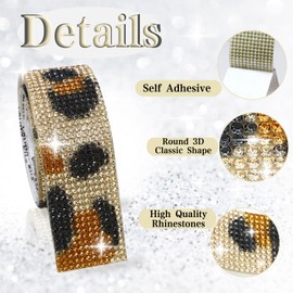 SEWJUN 3 Roll Crystal Rhinestone Ribbon, Self-Adhesive Leopard Print Bling Diamond Stickers Wrap with 2 mm Rhinestones Sticker for Arts Crafts Wedding Birthday Party DIY Event Car Phone Decoration