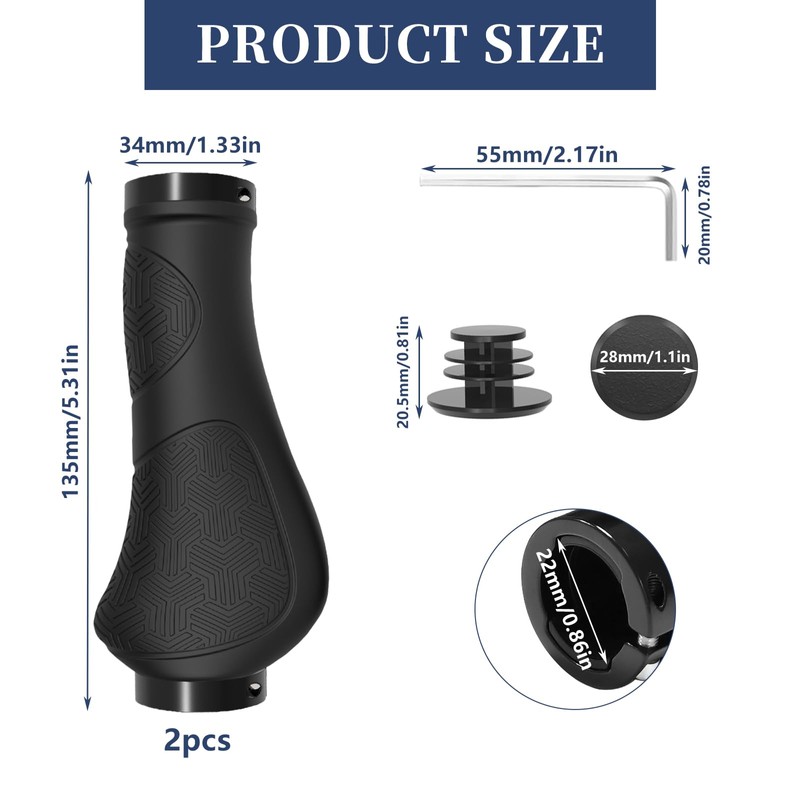 1 Pair Bike Handlebar Grips Ergonomic Bicycle Handle with Aluminium