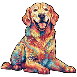 Wooden Jigsaw Puzzle, Loyal Golden Retriever Wooden Puzzle for Adults, Unique Shape Dog Wooden Jigsaw Puzzle, Family Puzzle, Interesting Gifts for Family and Friends (9.4 * 8.9in 120pcs)