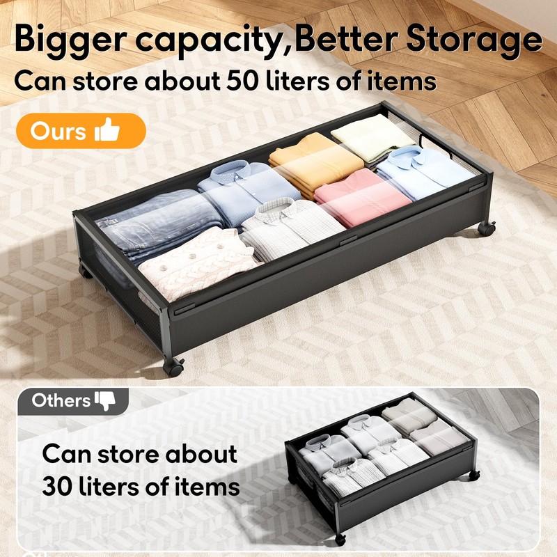 LeArex Under Bed Storage Containers with Wheels 2 Pack Underbed