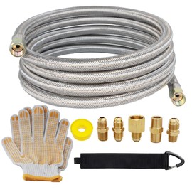 10 Feet High Pressure Braided Propane Hose Extension with Conversion Coupling 3/8" Flare to 1/2" Female NPT, 1/4" Male NPT, 3/8" Male Flare for RV, Cooker, Propane Fire Pit, Heater