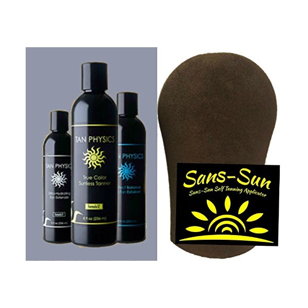 Tan Physics True Color Combo w/Tanning Mitt - Exfoliator, Extender and Tanner all in ONE package comes with Tanning Mitt by Sans-Sun