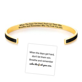 Remember Who The F You Are Motivational Color Bangle, Stainless Steel Inspirational Cuff Bracelets with Hidden Message Engraved Bracelet Jewelry Gift for Women Sisters Friends, Adjustable, Stainless