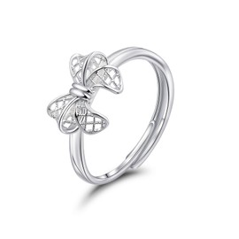 Adjustable Silver-Plated Bow Ring, Filigree Lattice Design, Party Jewellery for Women and Girls