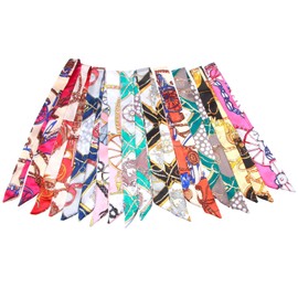 Pack of 10 Silk Scarves, 82 x 3.6 cm, Coloured Scarves for Women, High-Quality Imitation Silk in Various Designs, Versatile Combination, as an Accessory, multicoloured