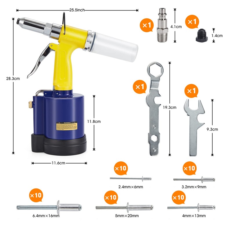 RZX Pneumatic Tool Air Riveter - 3/32", 1/8", 5/32", 3/16"