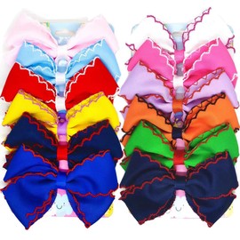 12PCS 5 Inch Hair Bows for Girls Alligator Clips Grosgrain Ribbon Unicorn Rainbow Big Bows Clips Hair Barrettes Accessories for Little Girls Kids Toddlers Teens