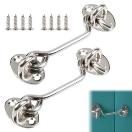 Storm Hook, Stainless Steel, Door Hook, Storm Hook, Cabin Hook and Eye Latch, Cabin Hook, Window Hook, Window Closure, Pack of 2 Barn Door Hook Lock with 8 Screws Tokaneit