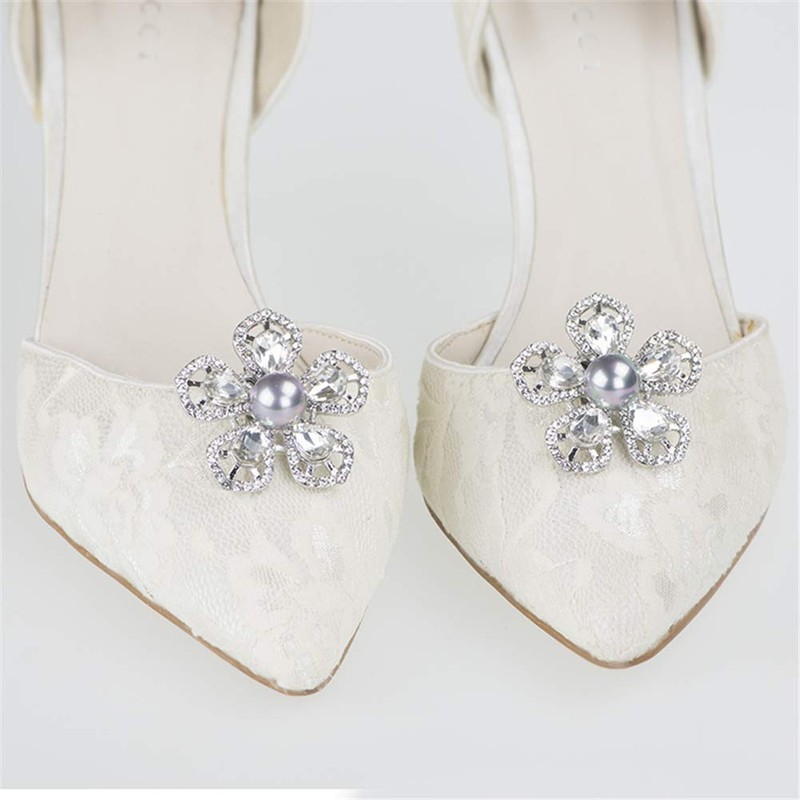 Ruihfas 2Pcs Floral Shoe Clips Pearl Crystal Shoe Buckles Decoration