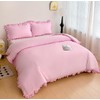 LMONMOO Pink Duvet Cover Queen, Chic Lace Bedding Set with