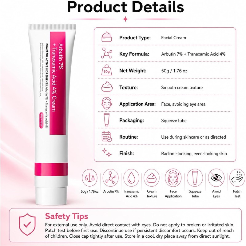 Arbutin 7% + Tranexamic Acid 4% Face Cream for Dark