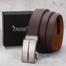 JASGOOD Mens Belt Leather Ratchet Belt for Men Automatic Ratchet Buckle 1 3/8" Slide Belt for Dress Pant,Coffee