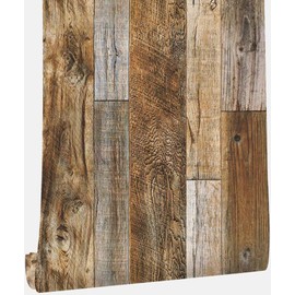 Hopeak Faux Wood Wallpaper, Peel and Stick Self-Adhesive Vinyl Decorative Wallpaper Removable 17.7 x 118 Inches,Brown