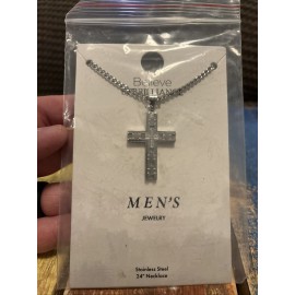 Believe by Brilliance Cross Pendant Necklace Men’s 24' Stainless Steel CZ New