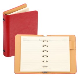 PATIKIL 6 Ring Binder Cover, A7 Leather Notebook Binder Mini Refillable Loose Leaf Personal Planner with 50 Sheets Line Paper, Red