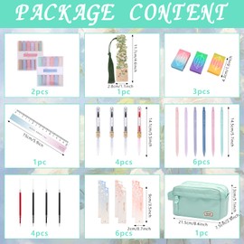 38 Pcs Pencil Case for Girls Boys, Aesthetic School Supplies Large Pencil Case with Highlighters Mechanical Pencils Gel Pen Pen Refill Ruler Eraser Bookmark for Back to School Kids Students (Cyan)