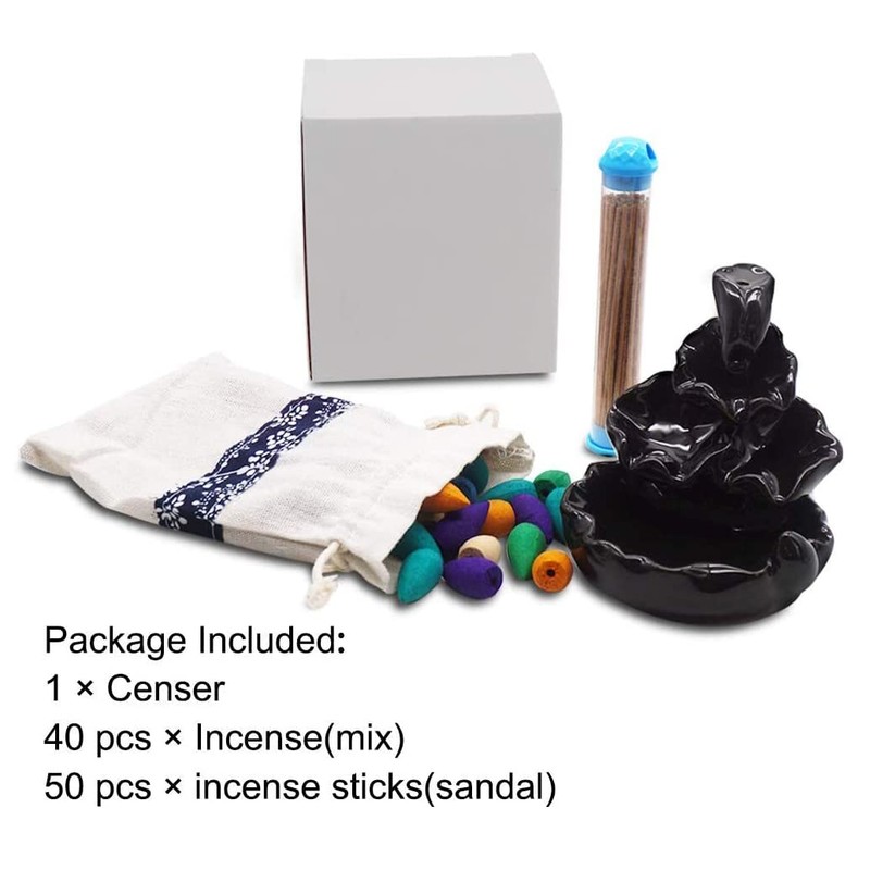 Moylor Ceramic Waterfall Incense Burner Set with 40 pcs Cones