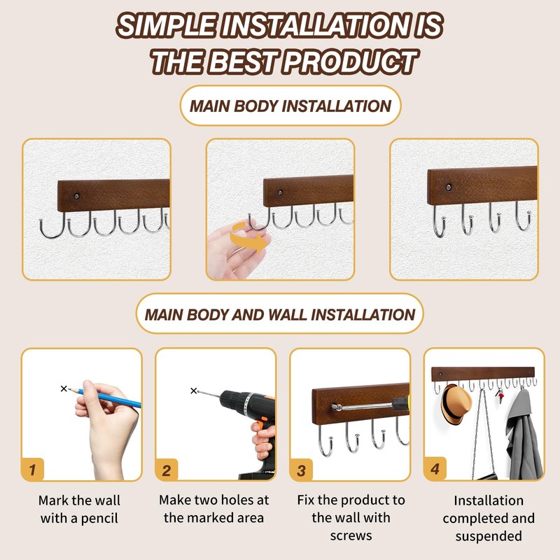 UNIFUN Key Hooks, Key Hooks for Wall Mounted with 12