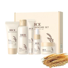 Set de Cuidado Facial de Extracto de Arroz de 5 Piezas Kit de Viaje Hidratante y Nutritivo para Mujer con Limpiador Tónico Suero y Cremas