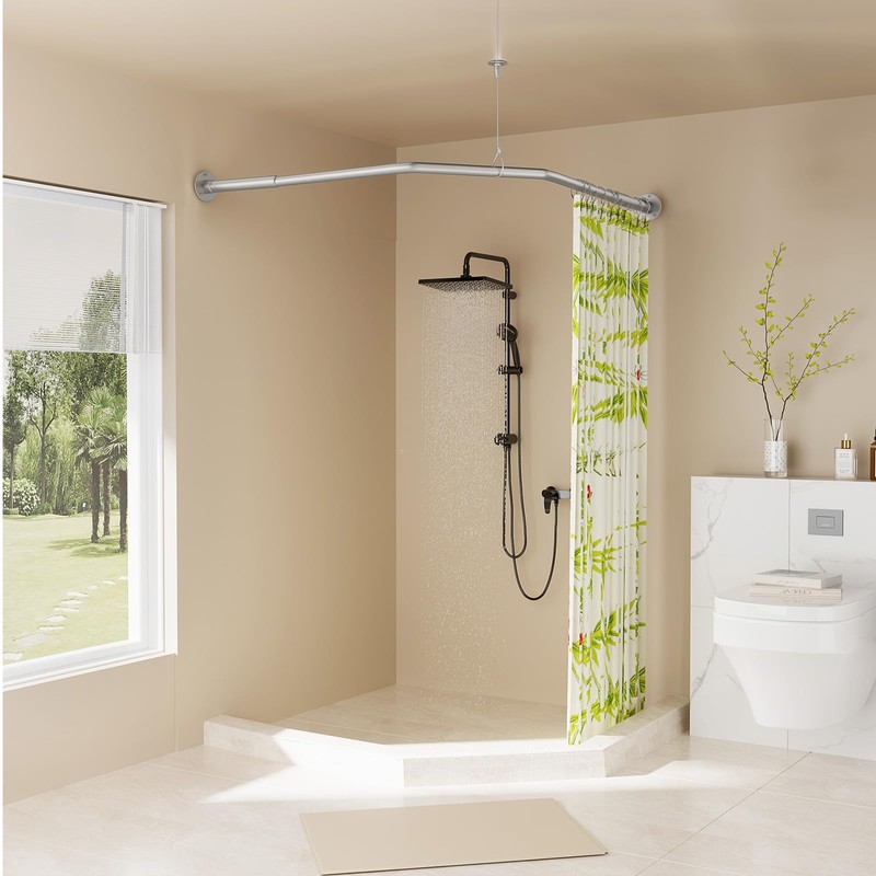 Diamond Shaped Shower Curtain Rod, Adjustable [Both Sides: 22.5" -