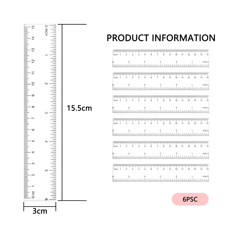 Set of 6 rulers, ruler, 15 cm rulers, coloured primary