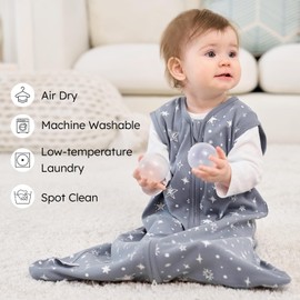 FIEMOL Baby Sleep Sack 0-6 months, 100% Cotton Sleeping Sack for Newborn and Infant, 3 Pack Baby Wearable Blanket for Boy and Girl, 0.5 Tog Lightweight Double Zipper Sleep Bag Grey Moon Bear