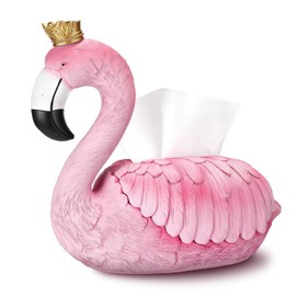 Sieral Pink Flamingo Tissue Box Cover with Crown, Flamingo Bathroom Decor Resin Tropical Decorative Tissue Holder Summer Countertop Napkin Holder for Women Beach House Gifts