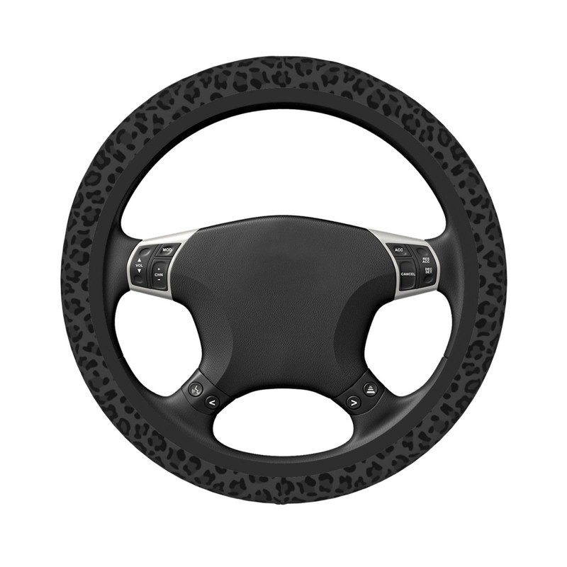 Black Leopard Print Cheetah Elastic Steering Wheel Cover for Women,Universal