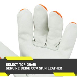 Glove Station "Watch Your Hand Top Grain Beige Cowhide Skin Un-lined Leather Work Gloves Hand Protection, Available Size in Small - Extra Large (Medium (M), 2-Pack)