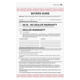 Donkey Auto Products 2 Part Buyers Guide Form - Adhesive Tape - English - As is - Warranty (100 per Pack) (2025 Version)