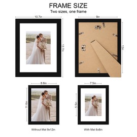 Hongkee 9x12 Picture Frame Set of 4, Made of Real Glass and Rustic Black Frame - Display Picture 6x8 with Mat or 9 x 12 Without Mat, 9 by 12 Photo for Wall or Tabletop