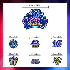 LIANGSS (10 unidades) Juego de 7 adornos para tartas de neón para niños de los años 80 y 90 – Fiesta loca brillante, baby shower, coloridos suministros de decoración de fiesta de cumpleaños para niños