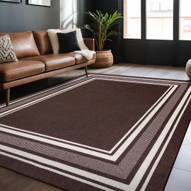 LuuL Home Modern Bordered Non Slip Indoor Rugs for Living Room 3x5 Area Rugs for Kitchen, Rug for Bedroom, and Hallway, Stain Resistant Easy Cleaning Non Shedding Brown 3 x 5
