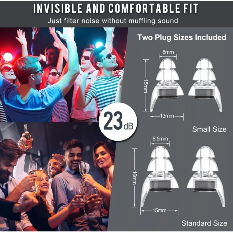 ZDMATHE Earplugs Reusable Musicians Ear Plugs, 24dB Filter 2 Pairs