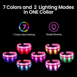 MASBRILL RGB Light Up Dog Collar - Flashing LED, Rechargeable, Water-Resistant, Glow Up Night Walking Collar for Small to Large Dogs