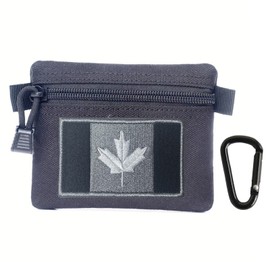 Edc wallet Pouch,small Edc Bag for men,Coin Pouch wallet Purse, Key Case, Tactical Pouch, Card Holder Earphone Case, Waterproof bag with Canada flag embroidery patch and a Spring Snap Hook (black)
