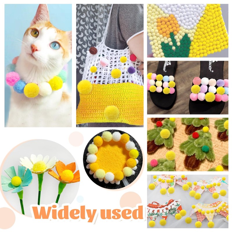 TOAOB 300 Pieces Pompoms 20 mm Small Yellow Pompom Fluffy