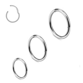 3 Pieces 6/8/10 mm 16G Stainless Steel Nose Ring Hoop Women Men Septum Clicker Ring Nose Ring Set Ear Lip Nose Piercing Lip Piercing Cartilage Hoop Earrings for Men Women, Stainless Steel