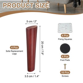 PATIKIL Wood Furniture Legs, 4Pcs 8" Tapered Replacement Sofa Leg for Chair Couch Bed Coffee Table Dresser, Red Walnut