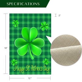 WENWELL Happy St Patricks Day House Garden Flags,Shamrock Buffalo Check Plaid Rustic Burlap Yard Sign Decorations,Spring Banners for Outdoor 12 x 18 Inch Double Sided (Green)