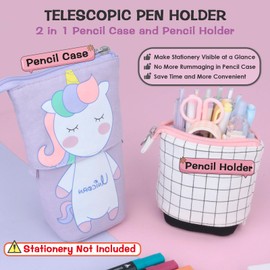 EDATOFLY Pencil Case Zip, 2-in-1 Cute Pencil Case, Telescopic Pencil Case, Pencil Case, Girls Teenagers, Standing Pencil Case, purple, School bag