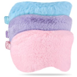 Plush Eye Mask 3 Pcs Sleeping Blindfold - Comfortable Soft Furry Eye Cover for Sleepover Gift Birthday Party Favors (Pink, Purple, Sky Blue)