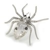 Statement Clear Crystal Spider Brooch In Silver Tone - 55mm