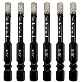Hymnorq 3/16 Inch Dry Diamond Drill Bits 6pc Pack in Storage Case, Quick Release Hex Shank, Wax Inside for Cooling, Vacuum Brazed Diamond Hole Saw for Tile Glass Ceramic Granite Marble