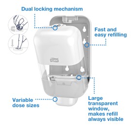 Title: Tork Mini Soap and Sanitiser Dispenser White S5, Foam, Liquid, Gel and Lotion Refills, Elevation Range, 565200